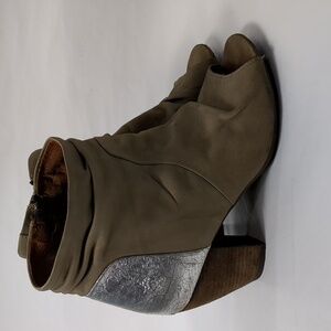 Fly London Size 36 Leather Ankle Boot Peep Toe Wood Heel Funky Bootie